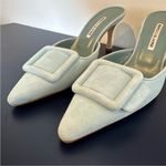 Manolo Blahnik  Maysale Mule Buckle Light Blue Suede Photo 5