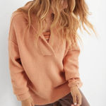 Aerie Cozy Up Waffle Hooded Peach Sweater Photo 0