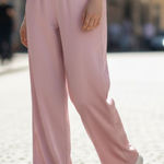 Pink Belted Wide Leg Boho Pull On Straight Leg Elastic Trousers Pant M Medium Photo 0