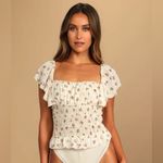 Free People Juliet bodysuit ruffle square neck floral print tiered smock top Photo 10