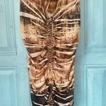 Ladies Bronze Boho Animal Print Sleeveless Beaded Body Con Dress Size Medium Photo 0