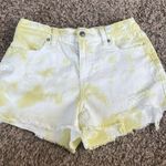 Aerie High Waist Denim Jean Shorts White and Yellow Tie Dye, Size Small Photo 0