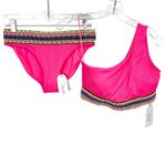 Peixoto Womens One Shoulder 2 Piece Bikini Swim Suit Pink Ribbed Fabric Trim XL Photo 1