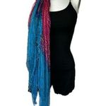 Unbranded Silky Sheer Bright Watercolor Ombre Beaded Trim Blue Pink Scarf Shawl Photo 0