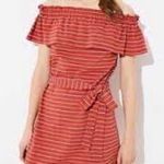 Loft Ann Taylor  BEACH Striped Off-Shoulder Belted Dress Coastal Plus Size XXL Photo 0