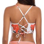 Macolily Orange And White Floral Tie Back Bikini Top Size Large NWT. Removable Pads, Lined, Does Not Include Bottoms. Multiple Photo 2