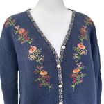 Vintage Sweater Floral Embroidered Cardigan Button Front Size M Blue Cotton Knit Size M Photo 1