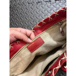 BERGE ITALY GENUINE LEATHER TOTE BAG RED w/ TAUPE STITCHING BOHO‎ WOMENS PURSE Photo 10