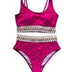Aimage Women's High Waist Two Piece Bikini Set Aztec Swimsuit Pink L Large NEW Photo 1