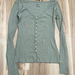 Nike Green Ribbed Button Up Long Sleeve Shirt Women’s Small Photo 0