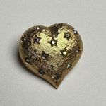 Vintage Weiss Blue Aurora Borealis Rhinestone Heart Gold Tone Brooch Pin Signed Photo 0