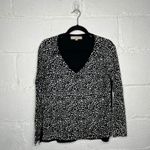 Loft Women’s Black White Floral Spot Mixed Media Sweater Size Medium Photo 1