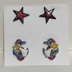 Vintage Signed “MJ" Marie Jennifer Nautical Sailboat Earrings with Star Earrings Red Photo 6