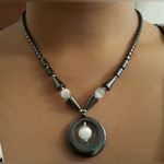 Hematite & Moonstone Milky Cat Eye Necklace 19” Black Photo 0