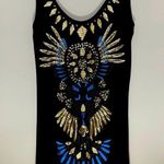 Arden B Mini Dress XS Black Tank Top Gold Sequin Blue Embroidered Jersey Knit Photo 1