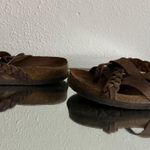 White Mountain WHITE MOUNTIAN Brown Suede Leather Harrington Braided Strappy Slip On Sandals Photo 8