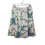 Ann Taylor VINTAGE 100% Silk Ivory Green Blue Floral Pleated A-Line Skirt Sz 4 # Photo 1