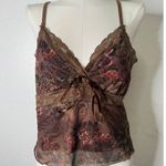 Romwe Vintage Y2K Cute Brown Floral Crop Baby Doll Cami Femine Top Size Large Photo 0