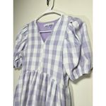 English Factory  Tuckernuck Gingham Puff Sleeve Tiered Midi Dress Purple White XS Photo 3
