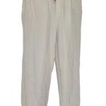 Mango MNG Womens Sz Small Pants High Rise Minimalist Beige Drawstring 100% Linen Photo 0