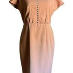 SEPTEMBER | Camel Tan Pencil Short Sleeve Midi Dress Pearl Inset Bodice | Small Photo 0