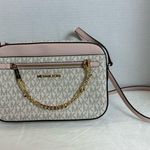 Michael Kors White and Pink Blush Woman’s Adjustable Crossbody Big Chain Purse Photo 0