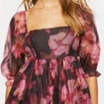 THIRTY THIRTY LA Plum Purple Pink Floral Shiny Square Neck 3/4 Sleeve Blouse S Photo 1