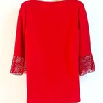 Ann Taylor Elbow Sleeve Crew Neck Pullover Solid Red Tunic Blouse Top XS Stretch Photo 1