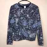 H&M  Women’s Paisley Print Blue Beige Fleece Lined Crew Neck Sweatshirt Photo 0
