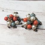 Vintage Clip On Earrings Multi Tone Cluster Dangle Photo 1