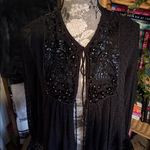 ZARA  Tasseled Sequined Black Sheer Embellished Babydoll Blouse Photo 4