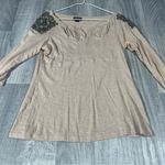 Deletta Anthropologie Tan Cream Embellished 3/4 Sleeve Blouse; small Women’s Photo 0