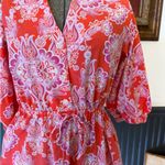 52Seven Colorful Paisley Balloon Sleeve Cotton Blend Midi Shirt Dress ~ Sz 8 💛🍄 Red Photo 1