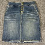 prAna Womens Aubrey Denim Pencil Sz 4 Skirt Exposed Button Fly Vintage Look Photo 0