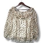 AYR XS Ruffle Neck Polka Dot Sheer Blouse Silk Cotton Romantic Neutral Top Photo 0