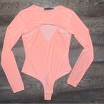 Pretty Little Thing Peach Slinky Cut Out Long Sleeve Thong Bodysuit NWT Photo 2