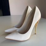 Shoe Dazzle "Esperanza" Glam Pumps White Gold Closed Pointed Toes Heels Size 6.5 Photo 4
