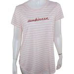 LC Lauren Conrad Lauren Conrad Coral White Striped 'Sunkissed' Short Sleeve T-Shirt Medium Photo 0