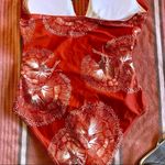 NWOT Eomenie One Piece Ruched Halter Swimsuit Size Small. Orange Photo 7