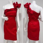 Snap Women's Red Taffeta Stretch One Shoulder Ruffled Cocktail Dress Size 13 Photo 5