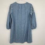 Old Navy  dress women's M puff sleeve embroidered tassel tie chambray blue boho Photo 3
