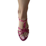 Nina  Size 7 Pink Floral Fabric Kitten Heel Strappy Slingback Sandal Leather Sole Photo 7