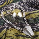 Bold Silver Statement 3D Cobra Snake Necklace Set Photo 1