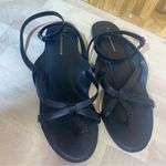 Anthropologie  Black Leather Thong Flat Sandal Ankle Wrap 9 Photo 1