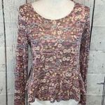 LC Lauren Conrad LAUREN CONRAD Distressed Berry Colored Floral Print Long Sleeve Knit Top- XS Photo 0