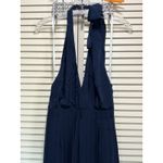 Lulus Navy Blue Halter Wide Leg Pant Jumpsuit Size Large Lined Zip Back Chiffon Photo 1