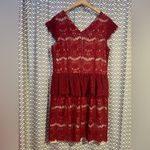 Anthropologie  | Maeve Elsa Peplum Burgundy Lace Dress,  Size L Photo 6