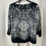 Rose + Olive  Size L Paisley Print Blouse Tunic Top 3/4 Sleeve Back Zip Side Slit Photo 0