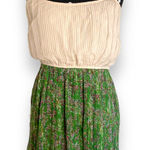 YA Los Angeles Ya Los Angeles Womens Dress Sz XS Green Floral Skirt Beige Pleated Bodice Photo 0