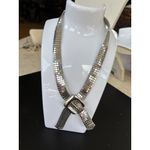 vintage Silver Mesh Buckle Necklace Adjustable Length 16 Photo 2